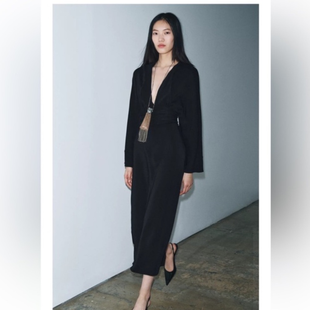Zara NWT ZW Collection long dress with ties black 8340/376